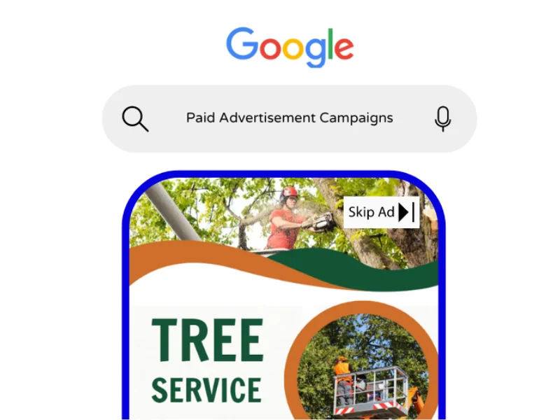 Image showcasing paid ads for tree care services.