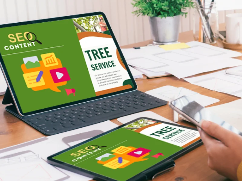 Image showcasing SEO content creation for the tree service industry.